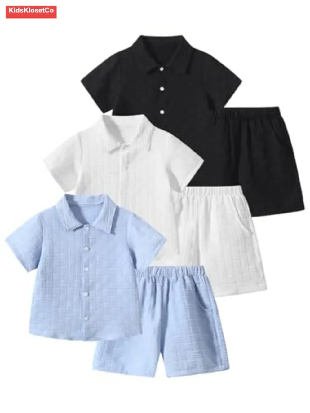 Boys Summer Beach Outfit 6Pc: Button Down Shirts & Shorts Set
